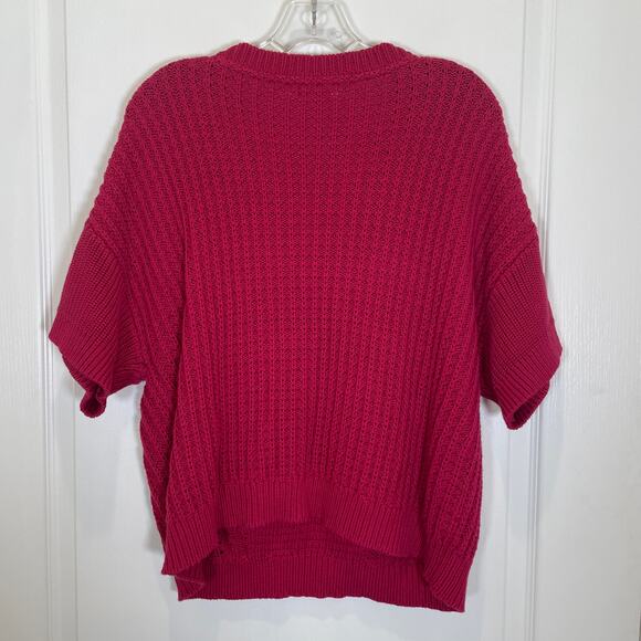 Sundance Sweater Fuchsia Pink Vneck 100% Cotton Knit Short Sleeve Slouchy L - Picture 4 of 4